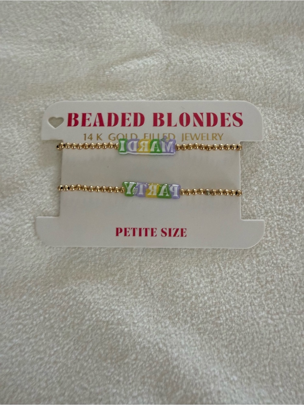Beaded Blondes Petite Gold-Filled Bracelet Duo in Multicolor Letter Beads Mardi